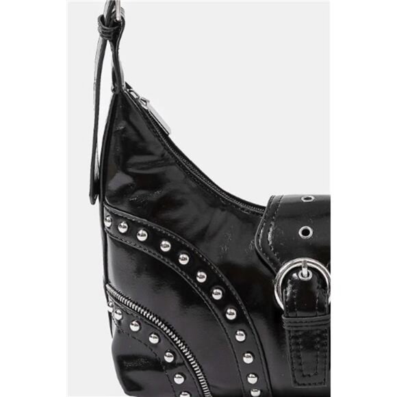 NWT Fame Faux Leather Studded Trim Shoulder Bag - Picture 2 of 3